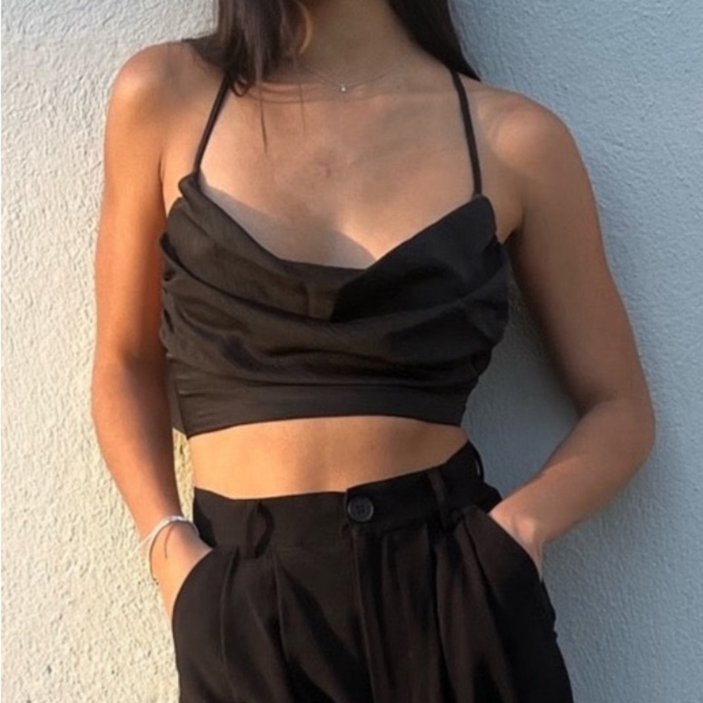 NONCHALANT Label Cara Draped Crop Top Black Size Small – Excellent Condition